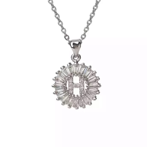 Silver Initial Crystal Pendant Necklace A-Z - Picture 3 of 10